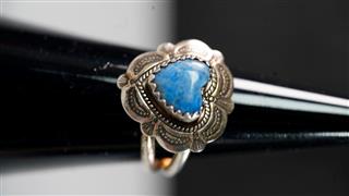 Vintage OT 925 Sterling Silver Blue Stone Heart Ring Sz 6.5 Ornate 3g